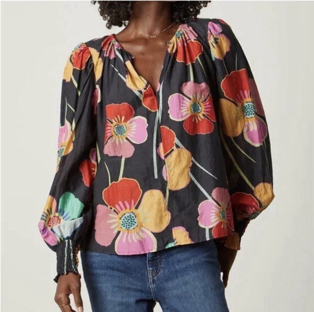 Velvet by Graham Spencer Anthropologie Blouse Womens S Floral Cotton Silk Boho